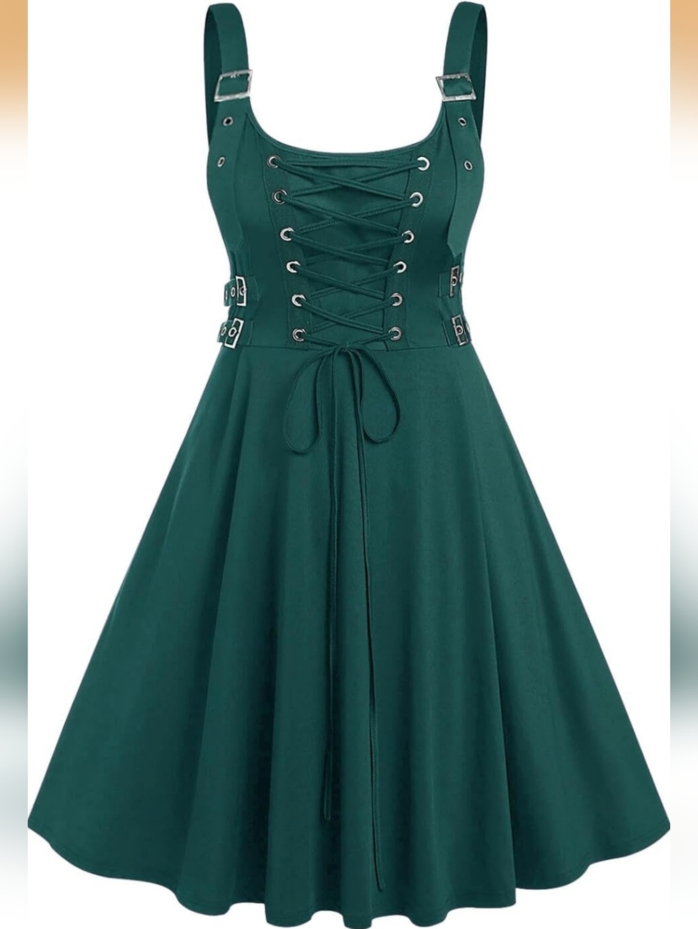 NWOT ROSE GAL Womens Plus Size Sleeveless Forest Green Lace-Up Swing Dress